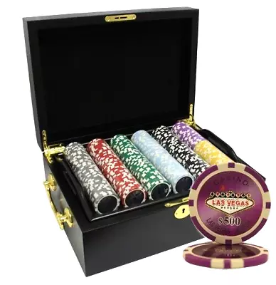 Mrc Poker 500pcs 14g Laser Graphic Las Vegas Poker Chips Set With Mahogany Case • $149.99