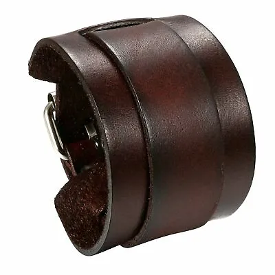 Men's Punk Wide Genuine Leather Belt Wristband Bangle Cuff Bracelet Adjustable • £5.99