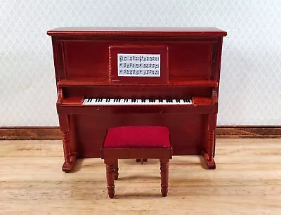 Miniature Upright Piano With Bench Seat Wood 1:12 Scale Mahogany Finish • $29.99