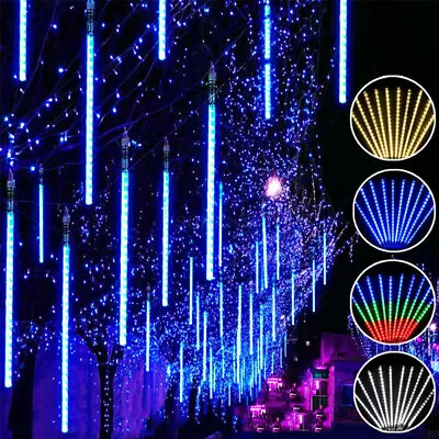 LED Meteor Shower Falling Lights Christmas Rain Icicle Outdoor Garden Tree Decor • £8.17