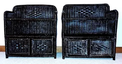 2 VTG Distressed Black Wicker Storage Shelves W/Bottom Doors-Hang Or Counter • $40.49