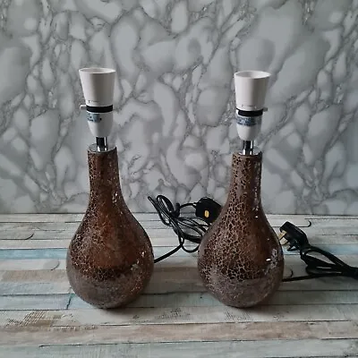 NEXT Modern Brown Crackle Mosaic Glass Bulb-Shaped Table Lamp Pair • £19.99