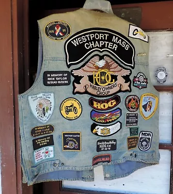 Vintage Lee Harley Davidson Motorcycle Denim Vest Size Large Pins And Patches • $90