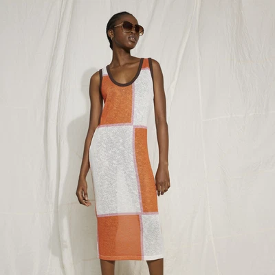 £10 • Buy River Island Womens Midi Bodycon Dress Orange RI One Checked Sleeveless