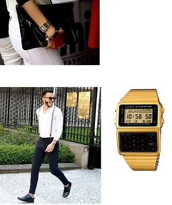 Casio Men's Watch Retro Digital Calculator Data Bank Gold NEW • £82.99