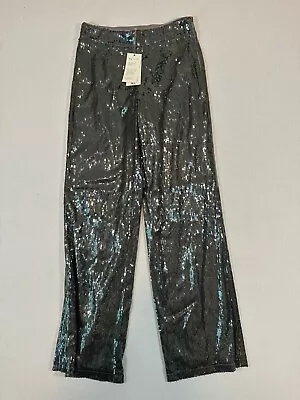 A New Day Women Pants Trouser Sequin Pull On Silver Size 2 • $15.98