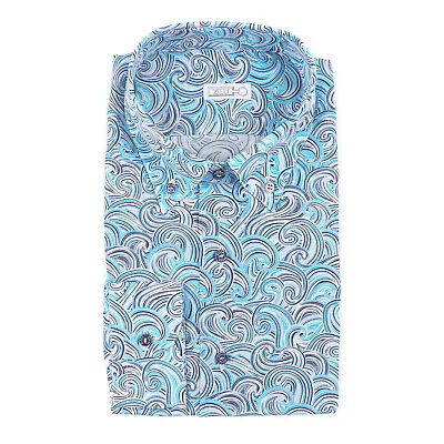 Zilli Lightweight Silk And Cotton Shirt With Swirling Wave Print 16 (Eu 41) • $349