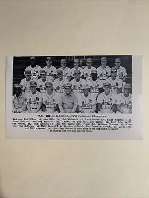 San Diego Marines California Champions 1958 Baseball Team Picture • $16