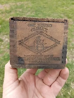 Small Vintage Wooden Wood Crate W/ Lid  Climax Welding Compound Cortland NY • $19.95