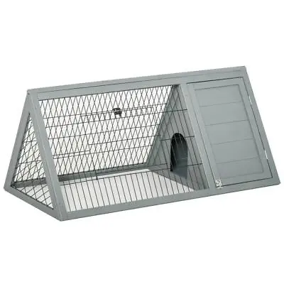 Triangle Rabbit Hutch Bunny Cage Guinea Pig House W/ Outside Area - Gray • $59.99