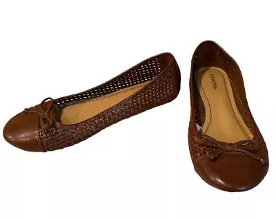 Merona Shoes Womens 9 Ballet Flats  Brown Woven Leatherette- String Bow- Cap Toe • $9.95