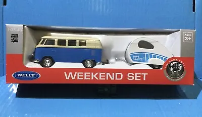 Welly Nex Weekend Set Volkswagen Vw Bus Teardrop Camper Caravan 1:37-43 Diecast • $25.74