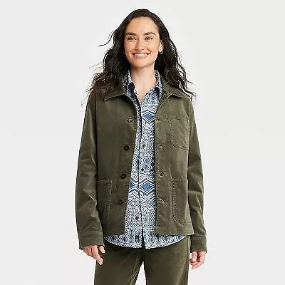 Houston White Adult Velour Chore Jacket - Olive Green XL • $16.99