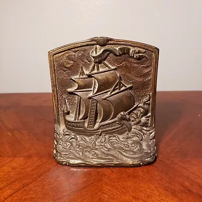 Antique Heavy Cast Iron Gilded Sailing Ship Bookend • $20