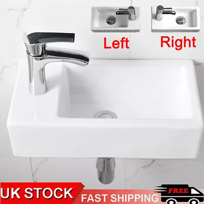 Small White Compact Bathroom Cloakroom Hand Wash Basin Sink Ceramic Wall Hung UK • £26.90