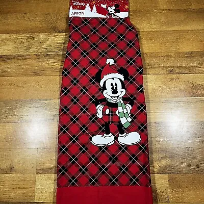 Disney Mickey Mouse Santa Hat Christmas Kitchen Baking Apron Plaid NEW Red • $21.99