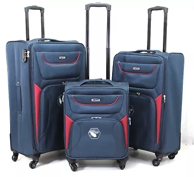 Lightweight 4 Wheel Expandable Luggage Set 3 Suitcases Travel Cabin Trolley Bag • £105.99