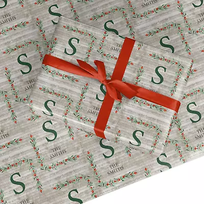 Dyefor Nostalgic Monogram Personalised Christmas Wrapping Paper Custom Gift Wrap • £15.99