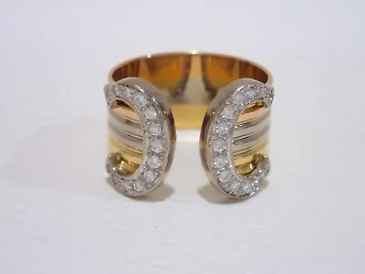 Vintage CARTIER 18k Tri-color Gold Double C Ring With Diamonds Size 52 • $3124.51