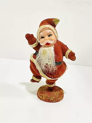 Vintage 1940 Christmas Red Flocked Dancing Santa Claus Figure 9  • $20