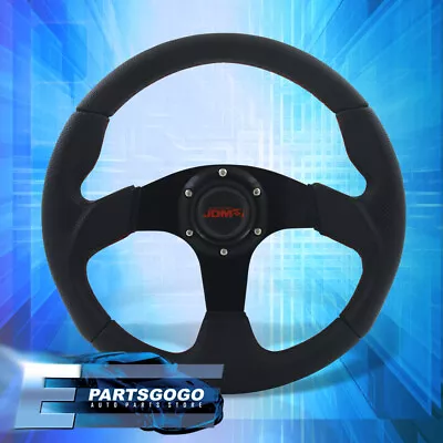 JDM Sport 13  320mm Black PVC Leather Steering Wheel Red Stitching 6-Bolt Button • $36.99