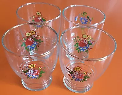 4 Vintage Retro 30-40s Drinking Glasses Tumbler Painted Floral Print Flowers Lot • £13.50