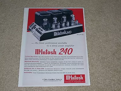 McIntosh 240 Tube Amp Ad 1961 1 Pg Frame This • $11.81