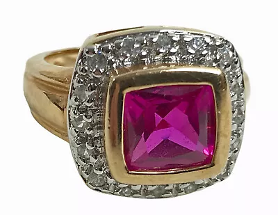 Laura Ramsey Ruby 14K Yellow Gold Plated Ring Sz 6 Signed  (7.5mm X 7.5mm) • $249.95