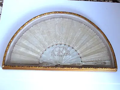 Antique Hand Fan Fine White Lace & Mother Of Pearl Handles In A Shadow Box Frame • $250