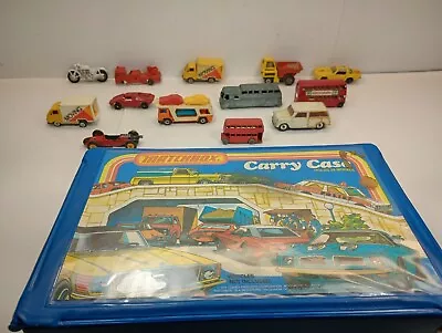 Vintage Lot Of 13 Matchbox And Misc Diecast Toy Cars W/ Vintage Carrying Case • $68.98