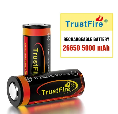 1/2/4Pcs 26650 Battery 5000mAh 3.7V Li-ion Rechargeable Batteries Cell For Light • £13.99
