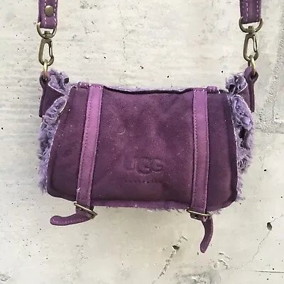 Authentic UGG Suede & Shearling Dark Pink/Purple Crossbody Bag Purse • $20.99
