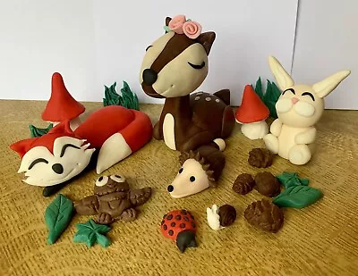 Woodland Animal Cake Topper Deer Fox Snail Hedgehog Ladybird Leaves Cones • £28