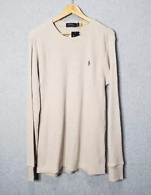 Polo Ralph Lauren Shirt Men's Long Sleeve Thermal Waffle Knit Sz Large Beige NWT • $32.98