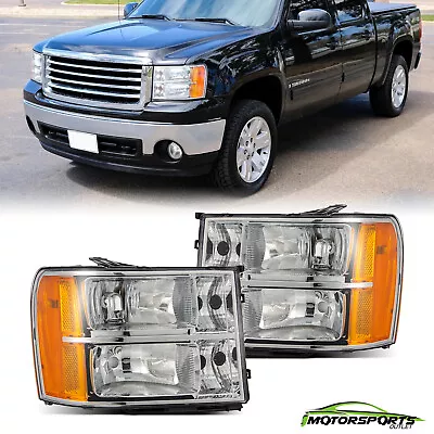 For 2007-2013 GMC Sierra 1500 2500 Chrome Headlights Replacement Pair(No Bulb) • $86.98