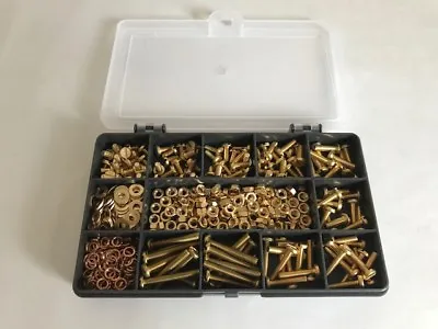 360 ASSORTED M4 SOLID BRASS SLOTTED PAN HEAD MACHINE SCREWS NUTS And WASHERS KIT • £25.79