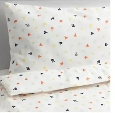 Bnwt Ikea Stjarnbild Animal Print White Cot Duvet Cover & Pillowcase Set • £15.99