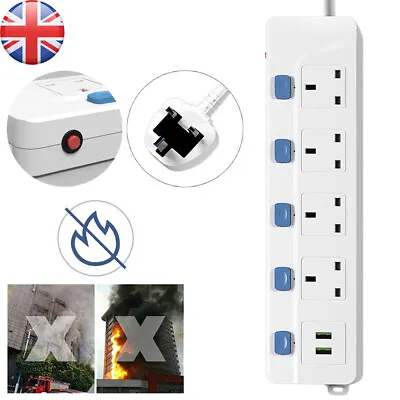 Extension Lead With USB Individual Switches Power Strips 2.8m Long Cable 4 WAY • £14.99