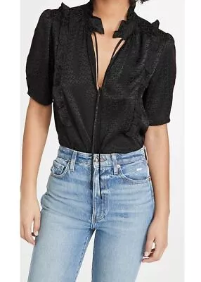 ZADIG & VOLTAIRE Talino Jac ZV 3D Houndstooth Black Silk Top Blouse Size Medium • $75