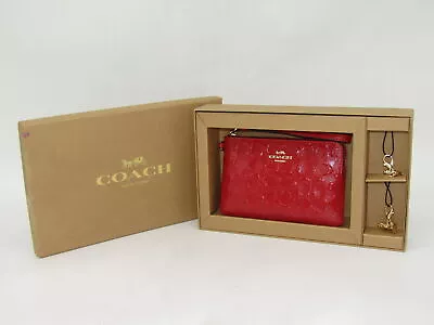 Coach Boxed Corner Zip Wristlet With Charms Electric Red CN049 • $37.49
