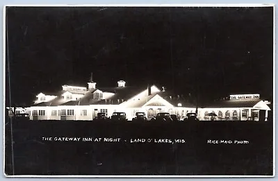 Postcard RPPC Land O' Lakes WI Gateway Inn At Night Rice-Maid Photo Vilas Co R35 • $6.99