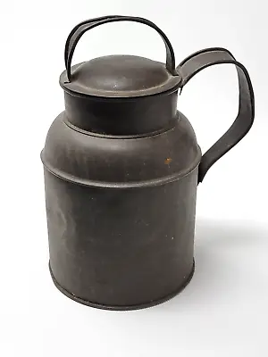 Antique Primitive Lidded Tin Milk/Cream/Water Jug With Handle 7 1/2  Tall X 4.25 • $22.45