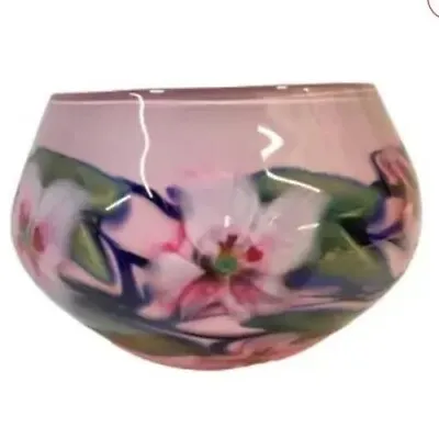1987 CHARLES LOTTON Cased Iridized PINK Multi Flora Art Glass Bowl Vase • $3499