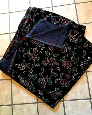 Black Synthetic Velvet W/ Raised Sparkly Gold Red Green Floral Design Fabric • $19.95