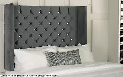 Esupasaver Luxurious Camila Wing Wall Fixing Headboard Panel Diamante Buttons UK • £129