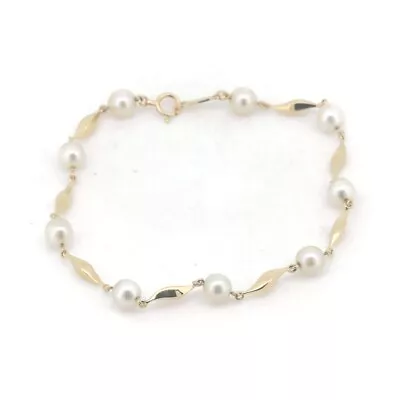 Auth MIKIMOTO Bracelet 9P Akoya Pearl 5.2mm Station 6.6in 18K Yellow Gold Used • $720