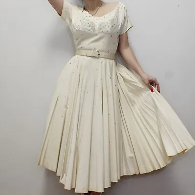 Vintage 50s Rhinestone Tea Length Dress By Junior Accent • $145