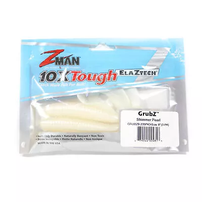 Zman Soft Lure GrubZ 9 Inch 3/Pack Shimmer Pearl (4813) • $20.90