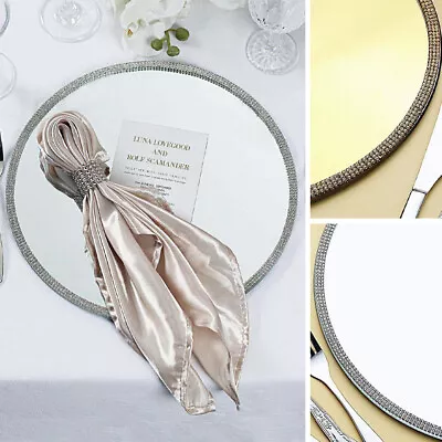 13-Inch Round Mirror Glass CHARGER PLATES Rhinestone Trim Wedding Decorations • $31.78