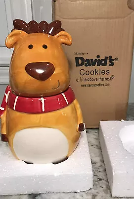 HTF Davids Cookies Cookie Jar Reindeer Hand Painted Christmas Rare Discontinued • $24